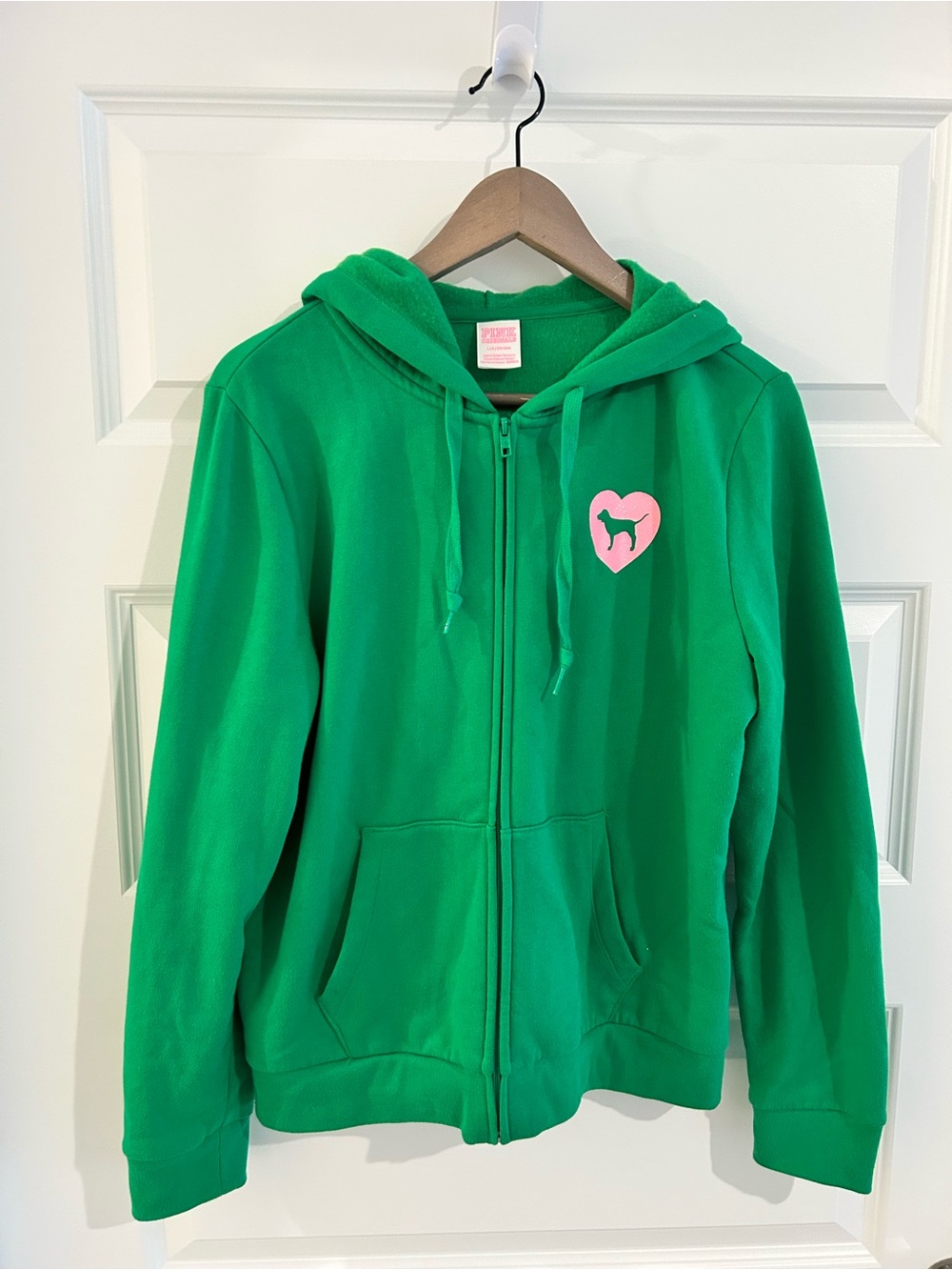 PINK Victoria’s Secret Love Pink Heart Dog Hoodie Green Size L